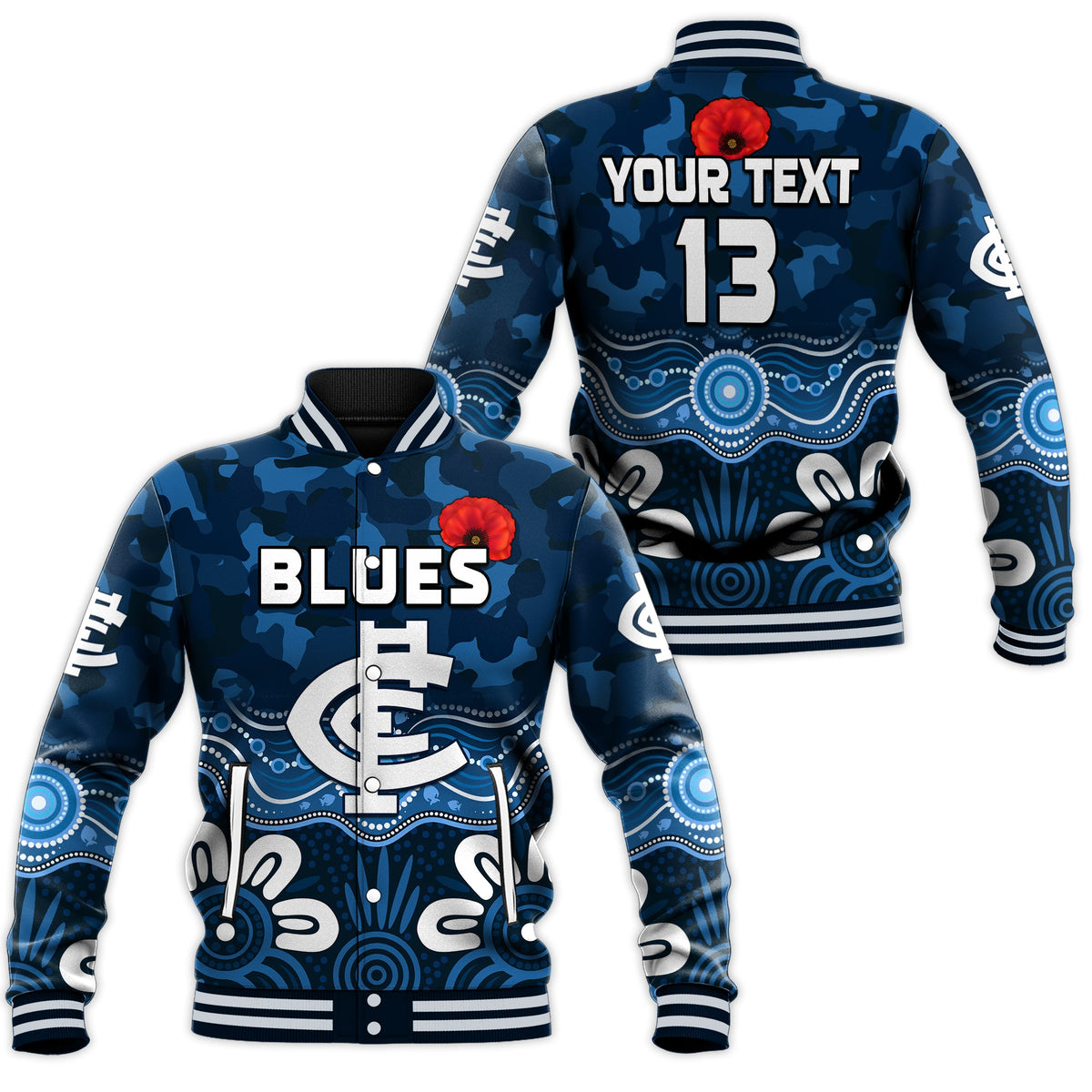 custom-text-and-number-blues-anzac-2022-baseball-jacket-carlton-football-aboriginal-poppy