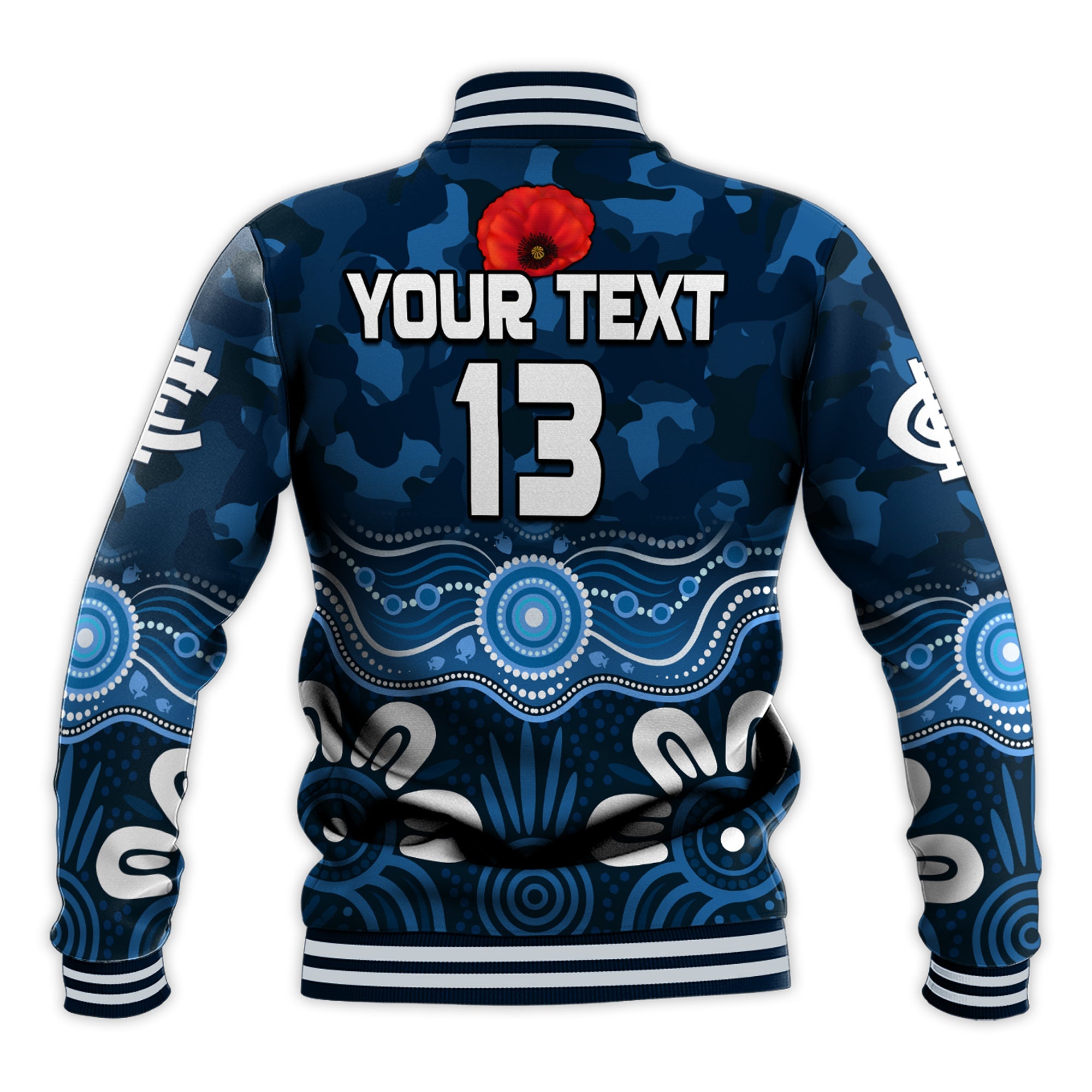 custom-text-and-number-blues-anzac-2022-baseball-jacket-carlton-football-aboriginal-poppy