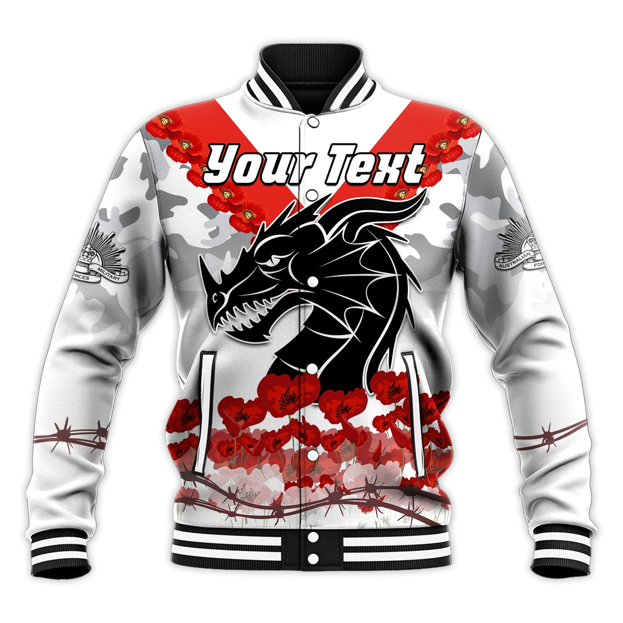 custom-personalised-dragons-anzac-2022-baseball-jacket-we-will-remember-them