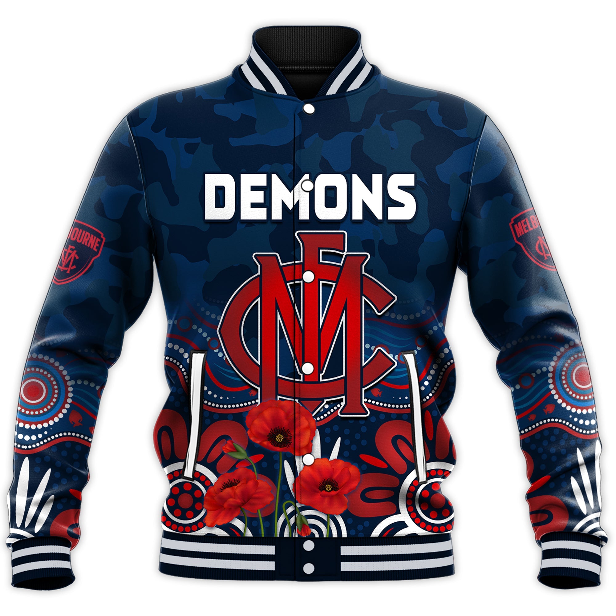 custom-text-and-number-demons-anzac-2022-baseball-jacket-melbourne-football-aboriginal-poppy