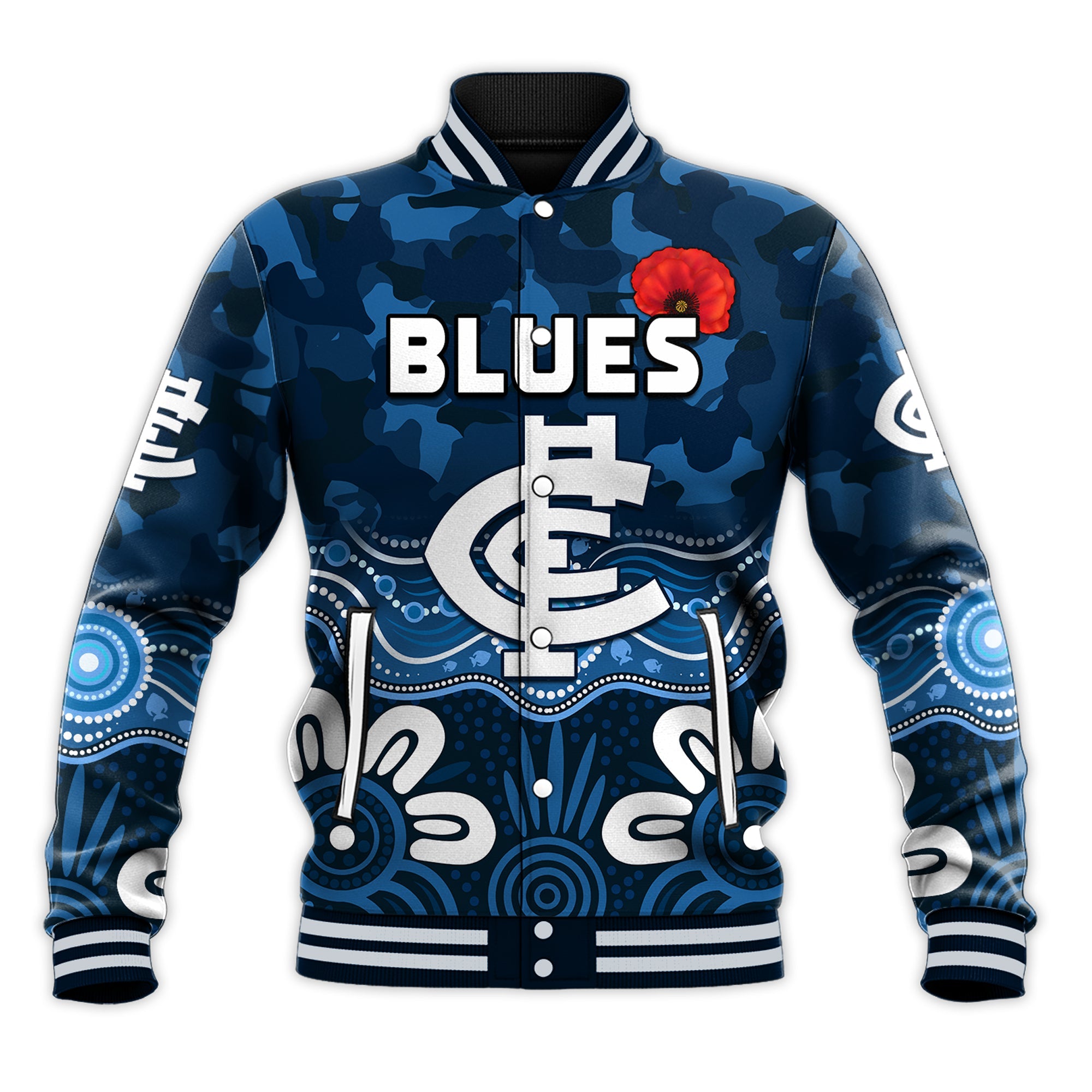 custom-text-and-number-blues-anzac-2022-baseball-jacket-carlton-football-aboriginal-poppy