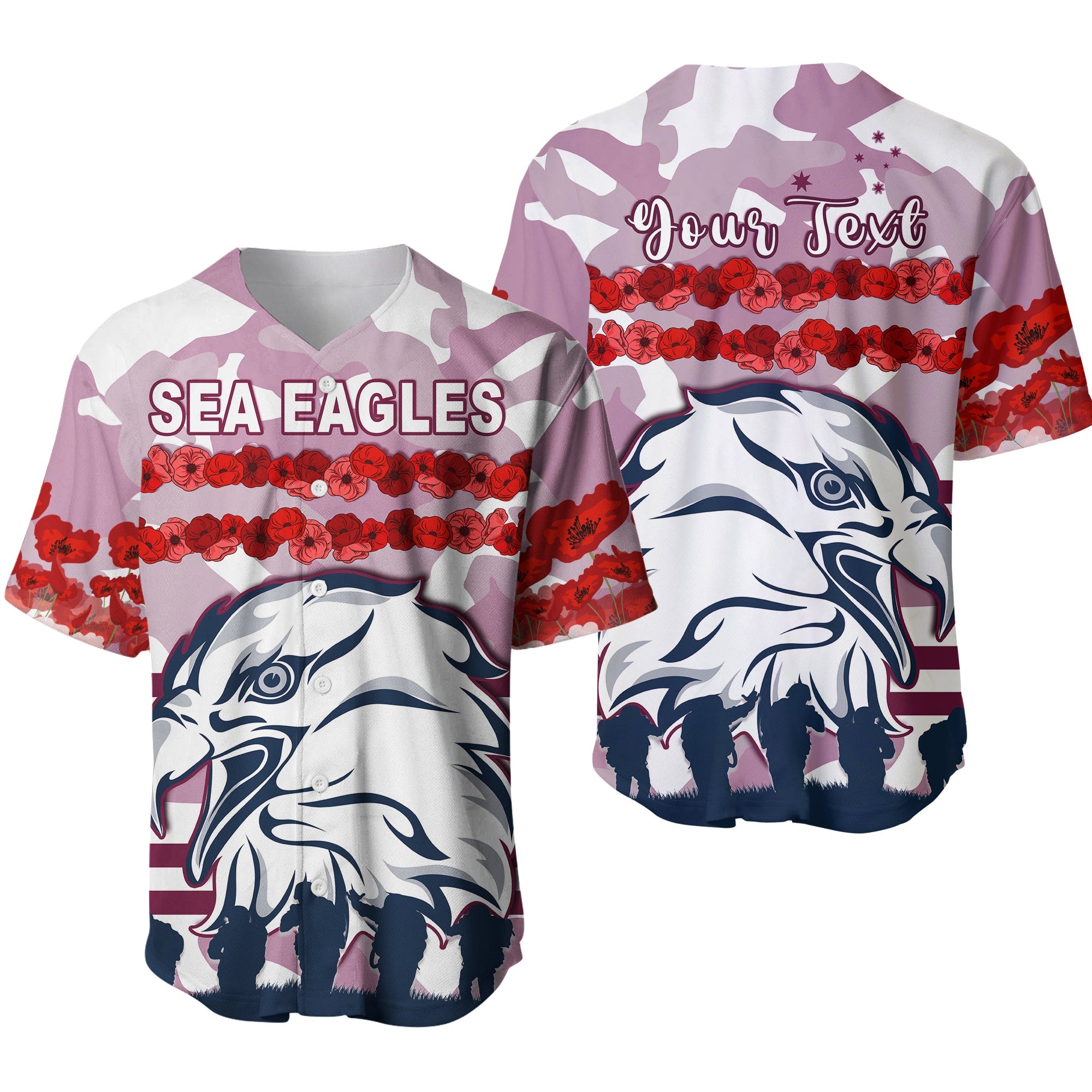 (Custom Personalised) Sea Eagles Anzac Day Baseball Jersey Proud Soldiers Lest We Forget Ver.01 LT13