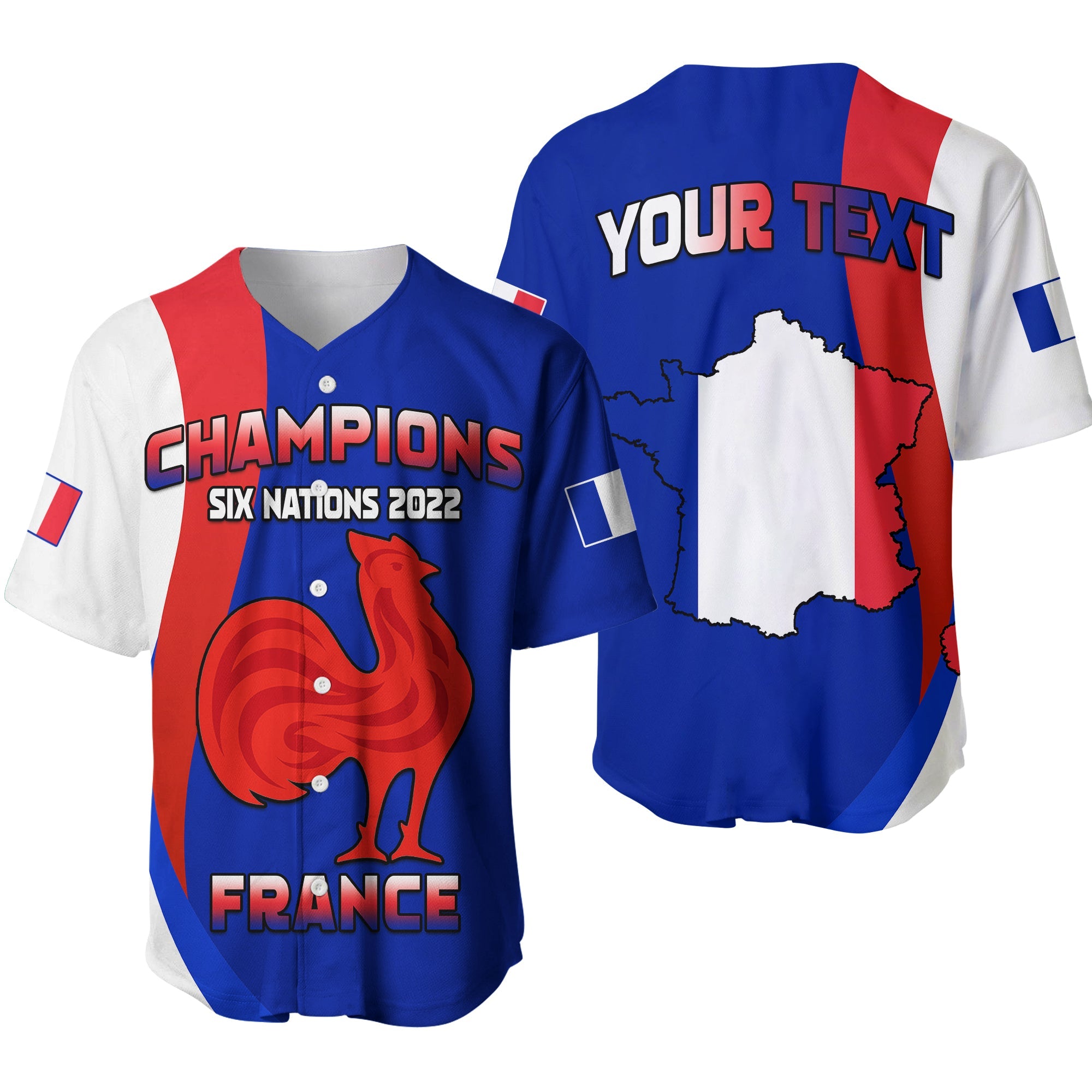 (Custom Personalised) France Rugby Baseball Jersey Champions Six Nations 2022 LT13