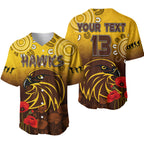 (Custom Text and Number) Hawks Anzac 2022 Baseball Jersey Hawthorn Football Aboriginal Poppy LT13
