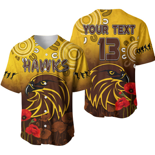 (Custom Text and Number) Hawks Anzac 2022 Baseball Jersey Hawthorn Football Aboriginal Poppy LT13