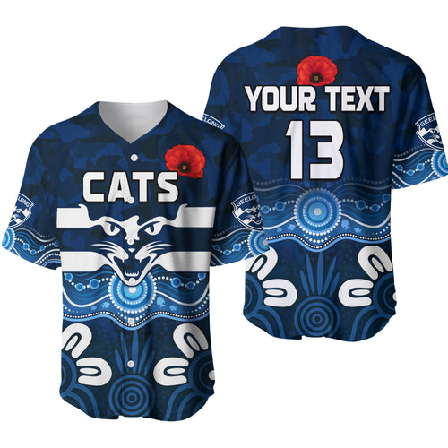 (Custom Text and Number) Cats Anzac 2022 Baseball Jersey Geelong Football Aboriginal Poppy LT13