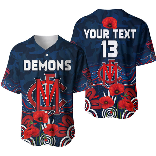(Custom Text and Number) Demons Anzac 2022 Baseball Jersey Melbourne Football Aboriginal Poppy LT13