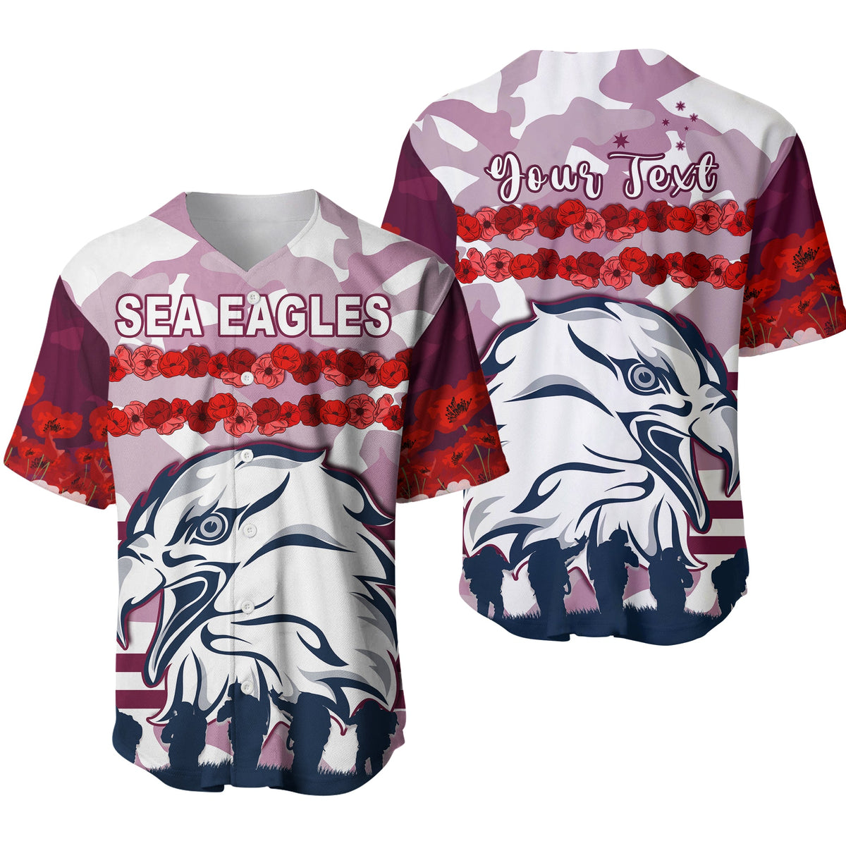 (Custom Personalised) Sea Eagles Anzac Day Baseball Jersey Proud Soldiers Lest We Forget Ver.02 LT13