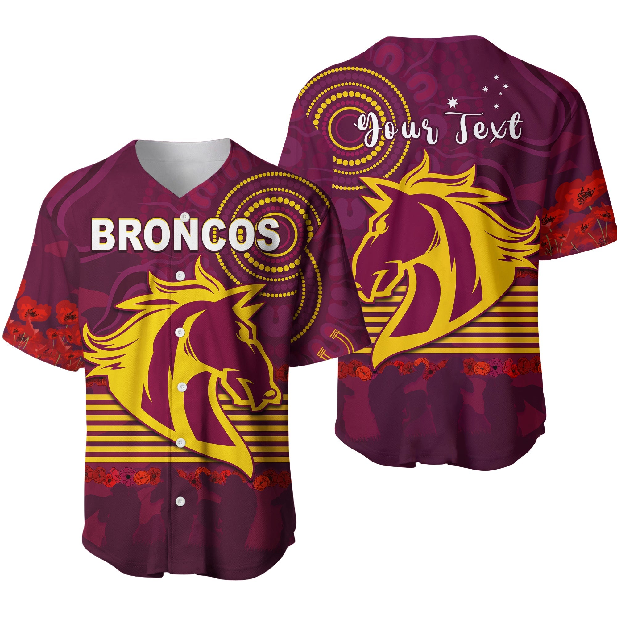 (Custom Personalised) Broncos Anzac Day Baseball Jersey Aboriginal Lest We Forget Ver.01 LT13