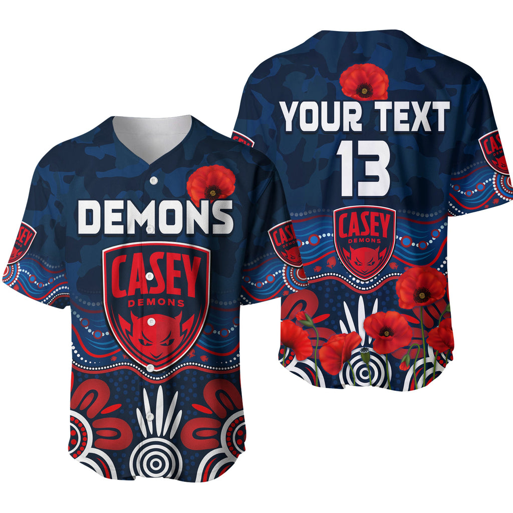 (Custom Text and Number) Demons Anzac 2022 Baseball Jersey Casey Football Aboriginal Poppy LT13