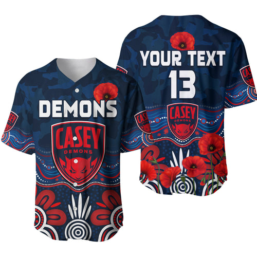 (Custom Text and Number) Demons Anzac 2022 Baseball Jersey Casey Football Aboriginal Poppy LT13