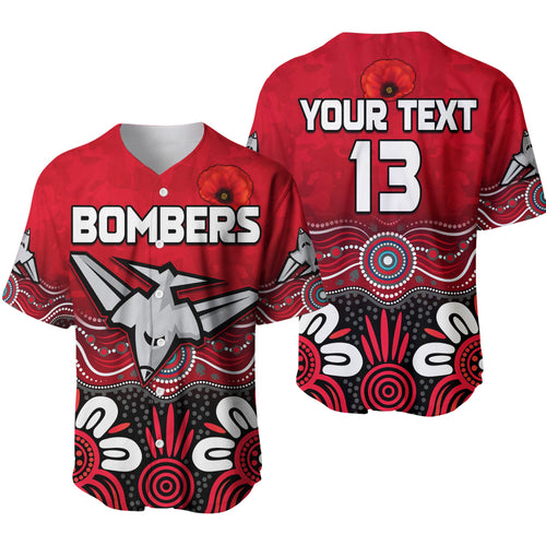 (Custom Text and Number) Bombers Anzac 2022 Baseball Jersey Essendon Football Aboriginal Remember Them LT13