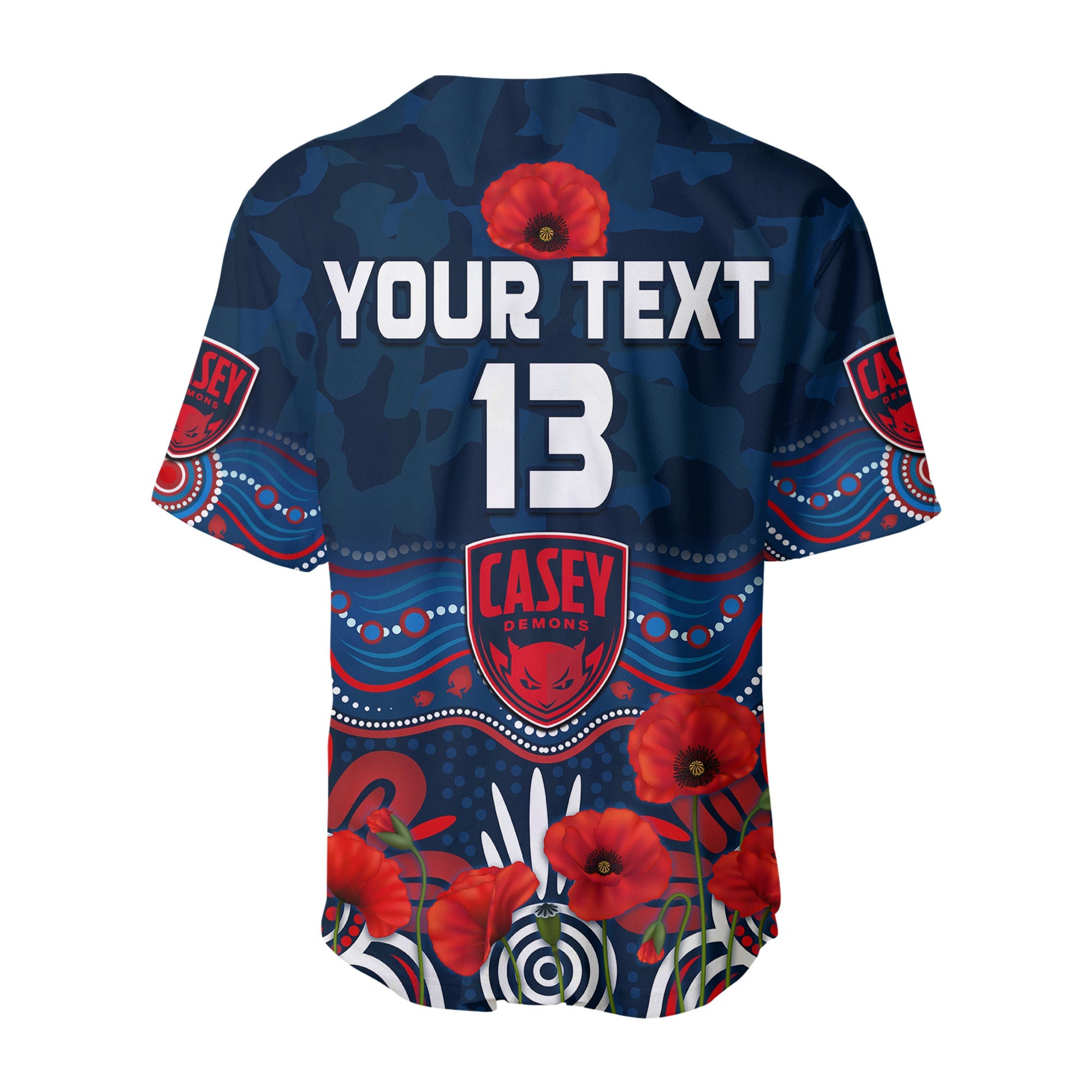 (Custom Text and Number) Demons Anzac 2022 Baseball Jersey Casey Football Aboriginal Poppy LT13