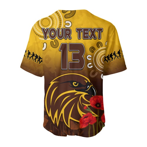 (Custom Text and Number) Hawks Anzac 2022 Baseball Jersey Hawthorn Football Aboriginal Poppy LT13