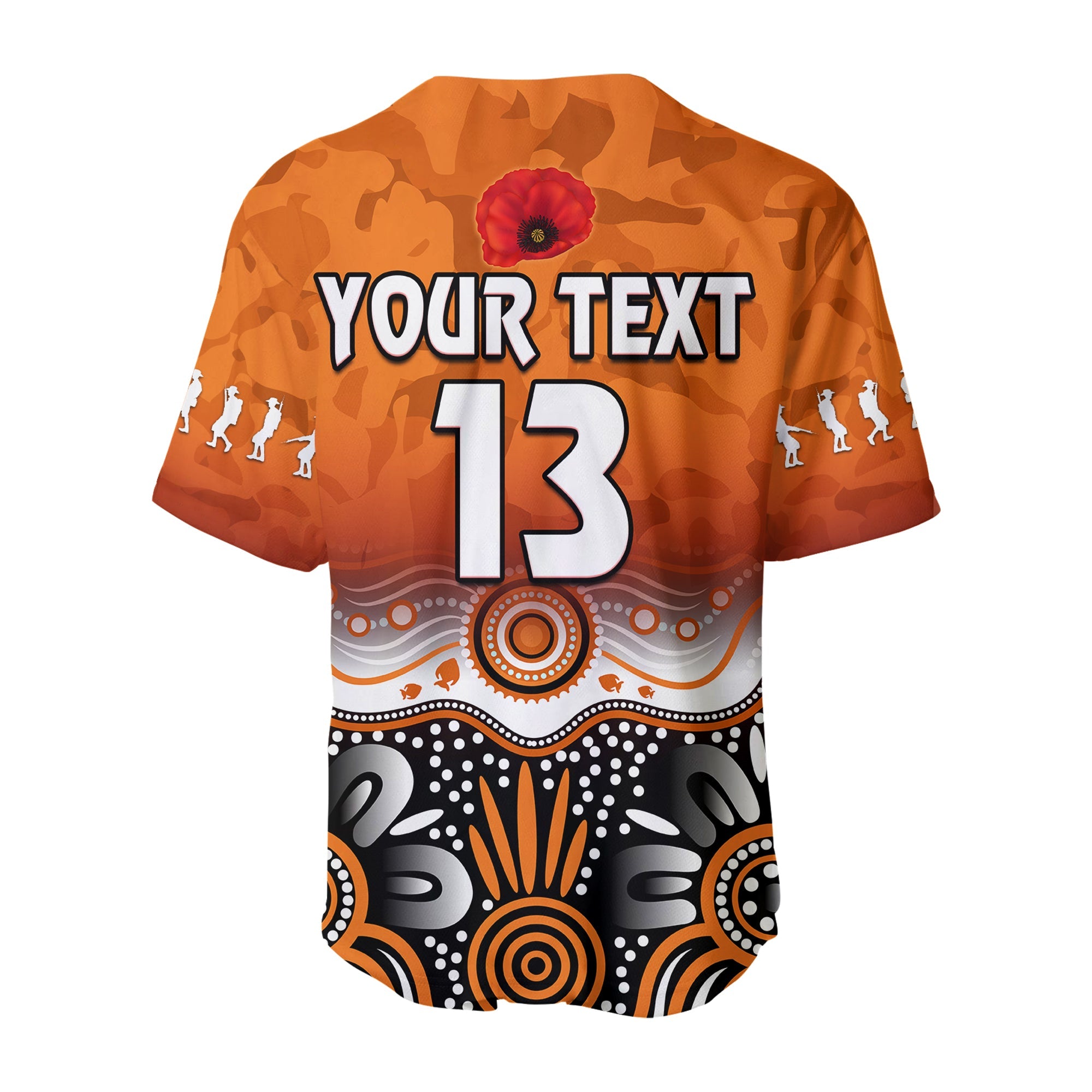 (Custom Text and Number) Giants Anzac 2022 Baseball Jersey Greater Western Sydney GWS Aboriginal Poppy LT13