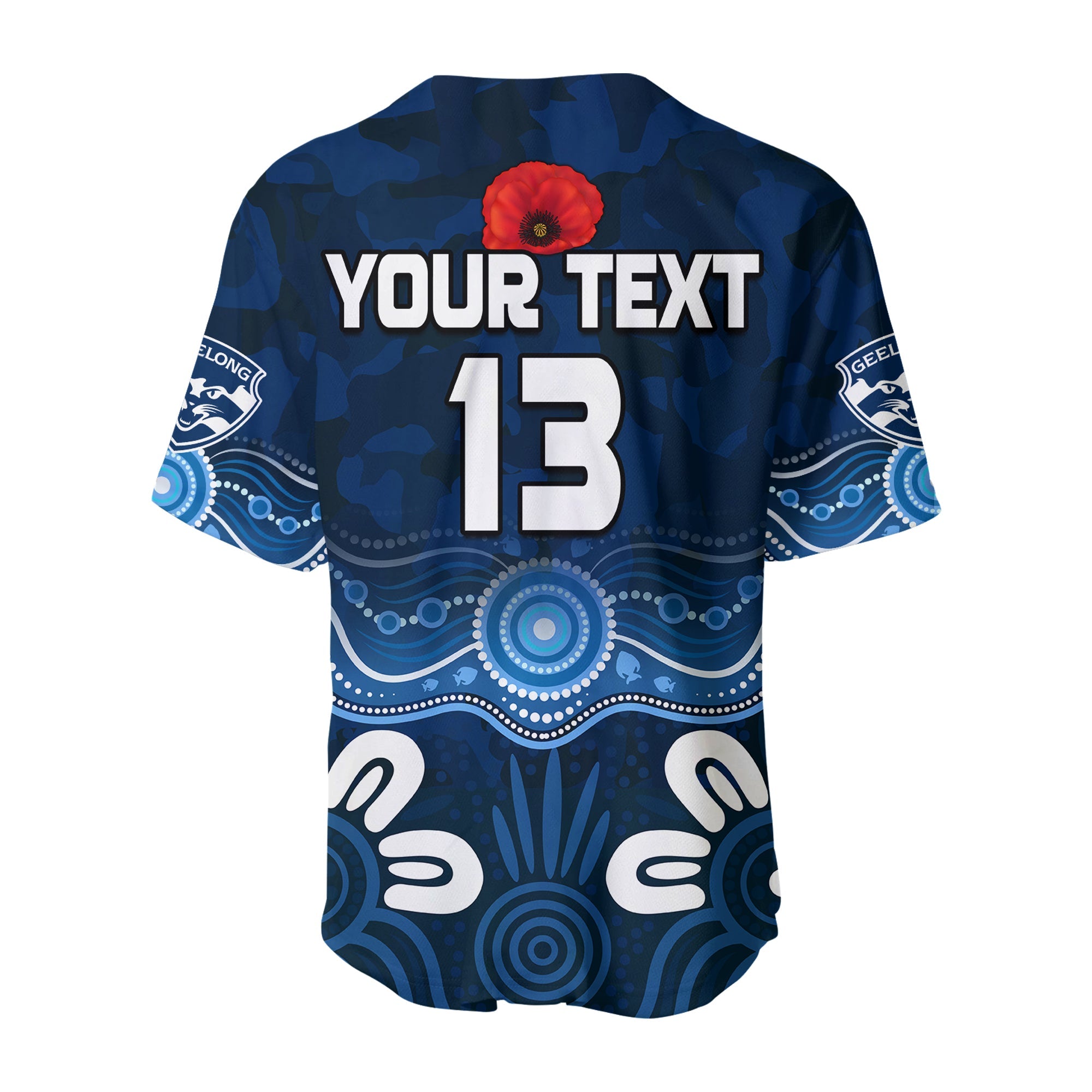 (Custom Text and Number) Cats Anzac 2022 Baseball Jersey Geelong Football Aboriginal Poppy LT13