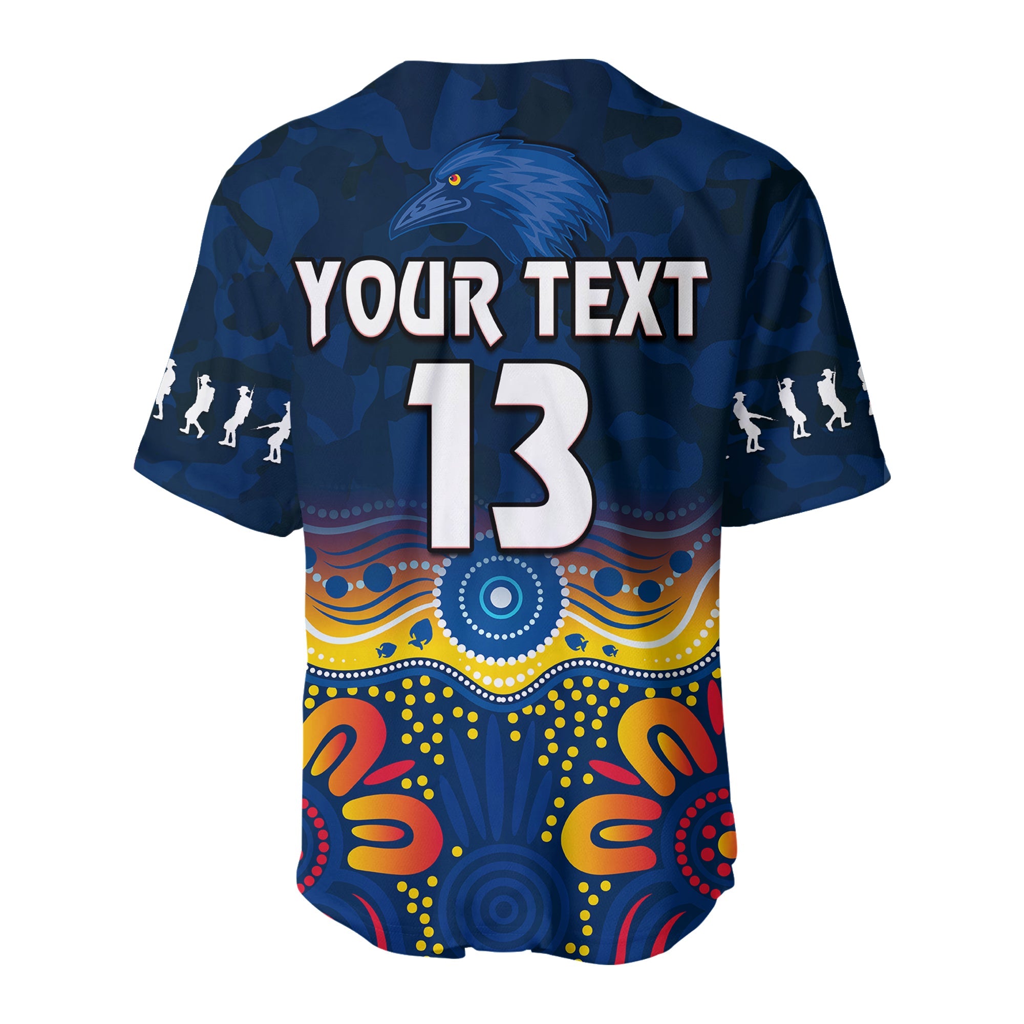 (Custom Text and Number) Crows Anzac 2022 Baseball Jersey Adelaide Football Camouflage Style LT13