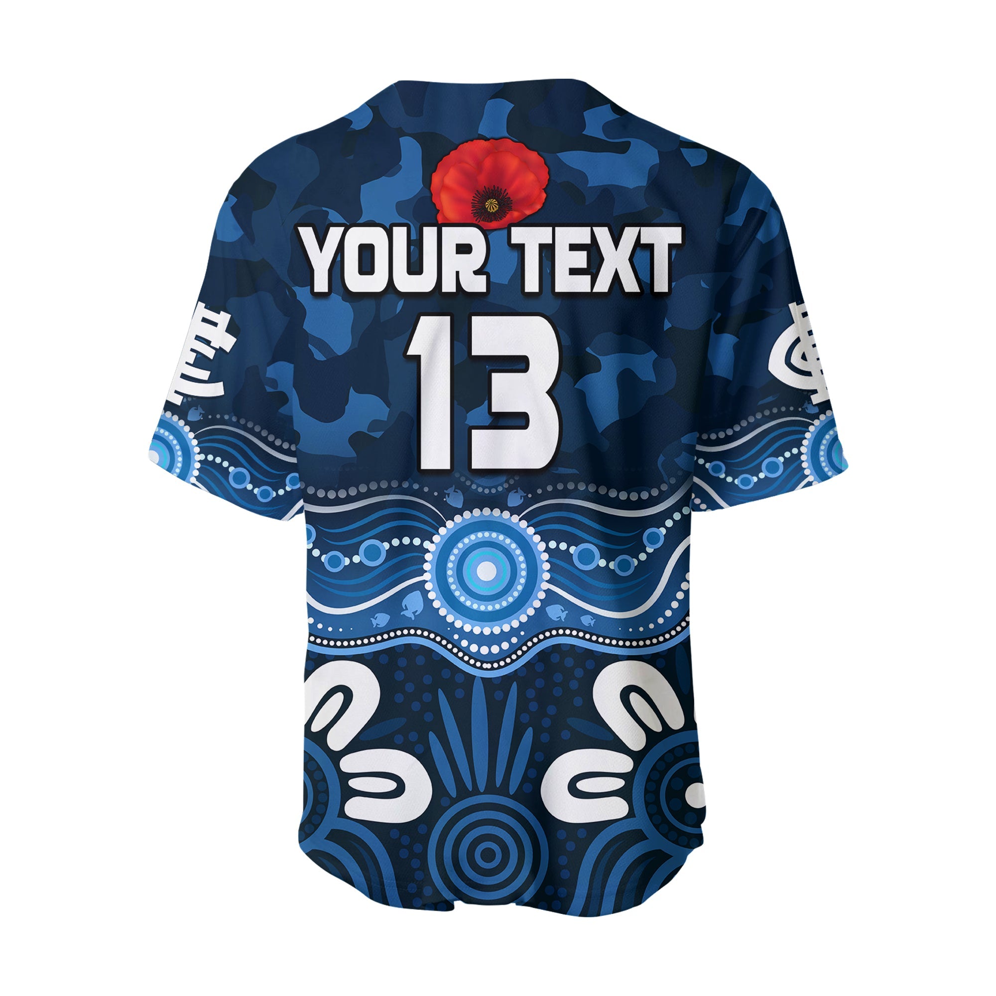 (Custom Text and Number) Blues Anzac 2022 Baseball Jersey Carlton Football Aboriginal Poppy LT13