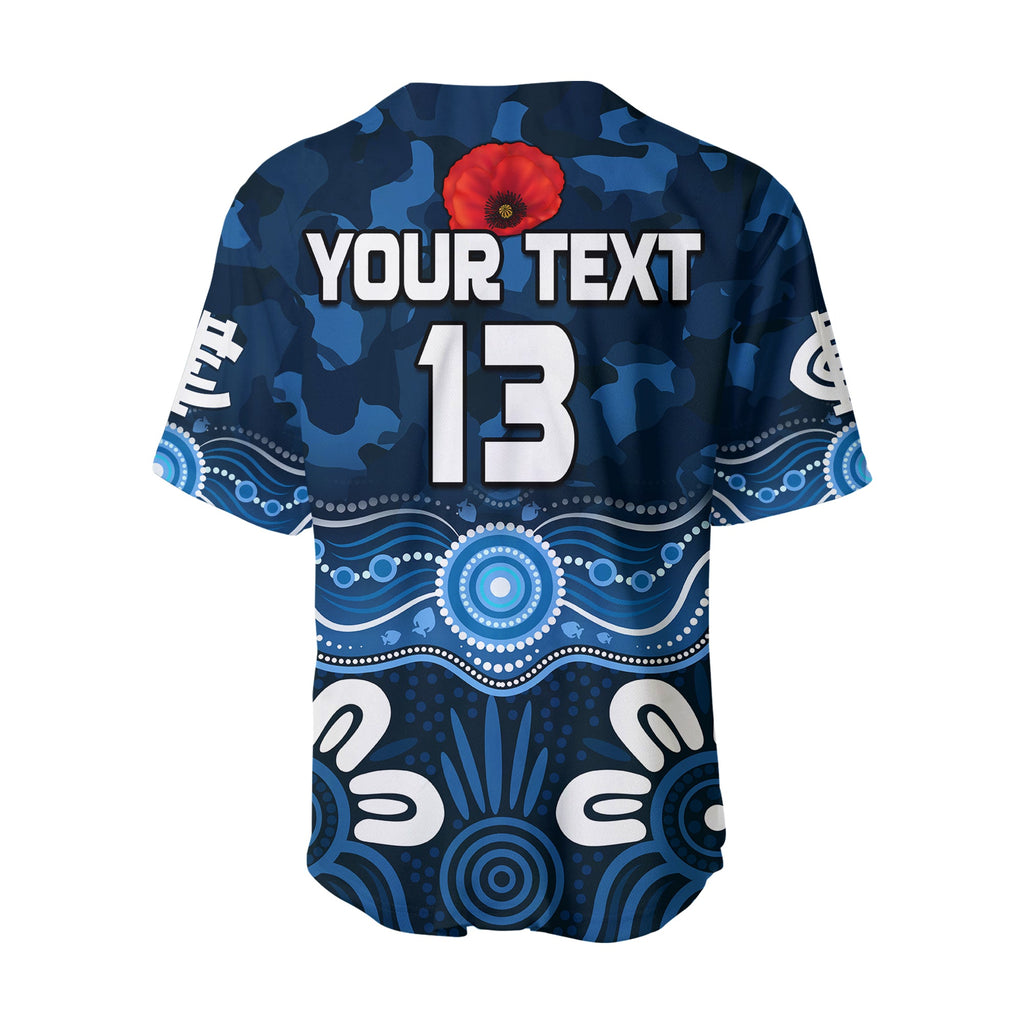 (Custom Text and Number) Blues Anzac 2022 Baseball Jersey Carlton Football Aboriginal Poppy LT13