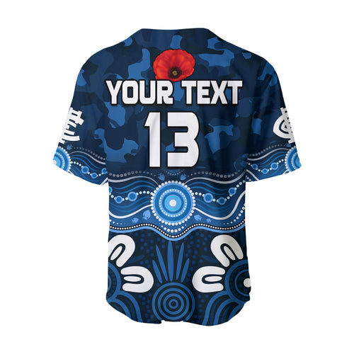 (Custom Text and Number) Blues Anzac 2022 Baseball Jersey Carlton Football Aboriginal Poppy LT13