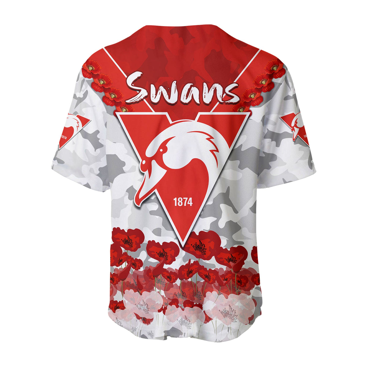 Swans Anzac 2022 Baseball Jersey Bloods Sydney Poppy Flowers LT13