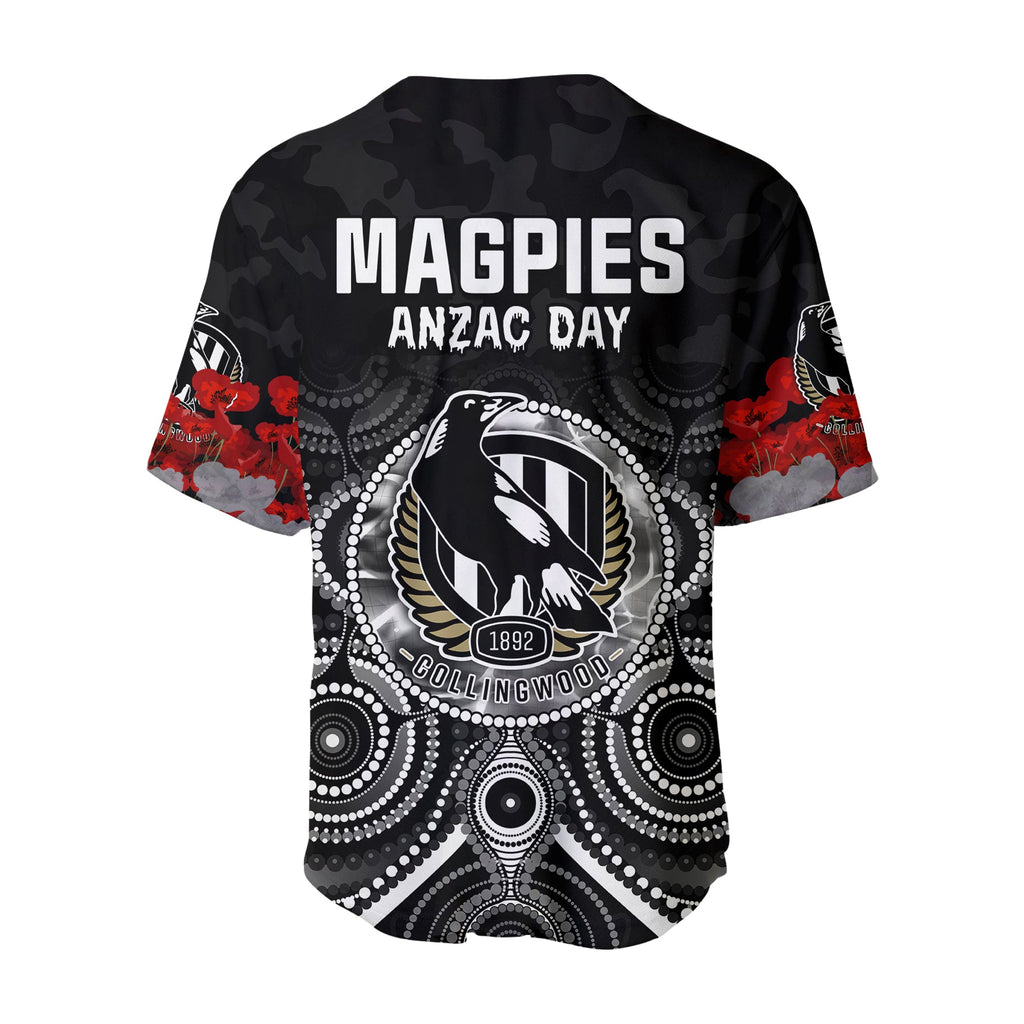 (Custom Personalised) Magpies Anzac 2022 Baseball Jersey Collingwood Football Aboriginal Poppy Flowers LT13