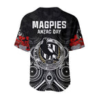 (Custom Personalised) Magpies Anzac 2022 Baseball Jersey Collingwood Football Aboriginal Poppy Flowers LT13