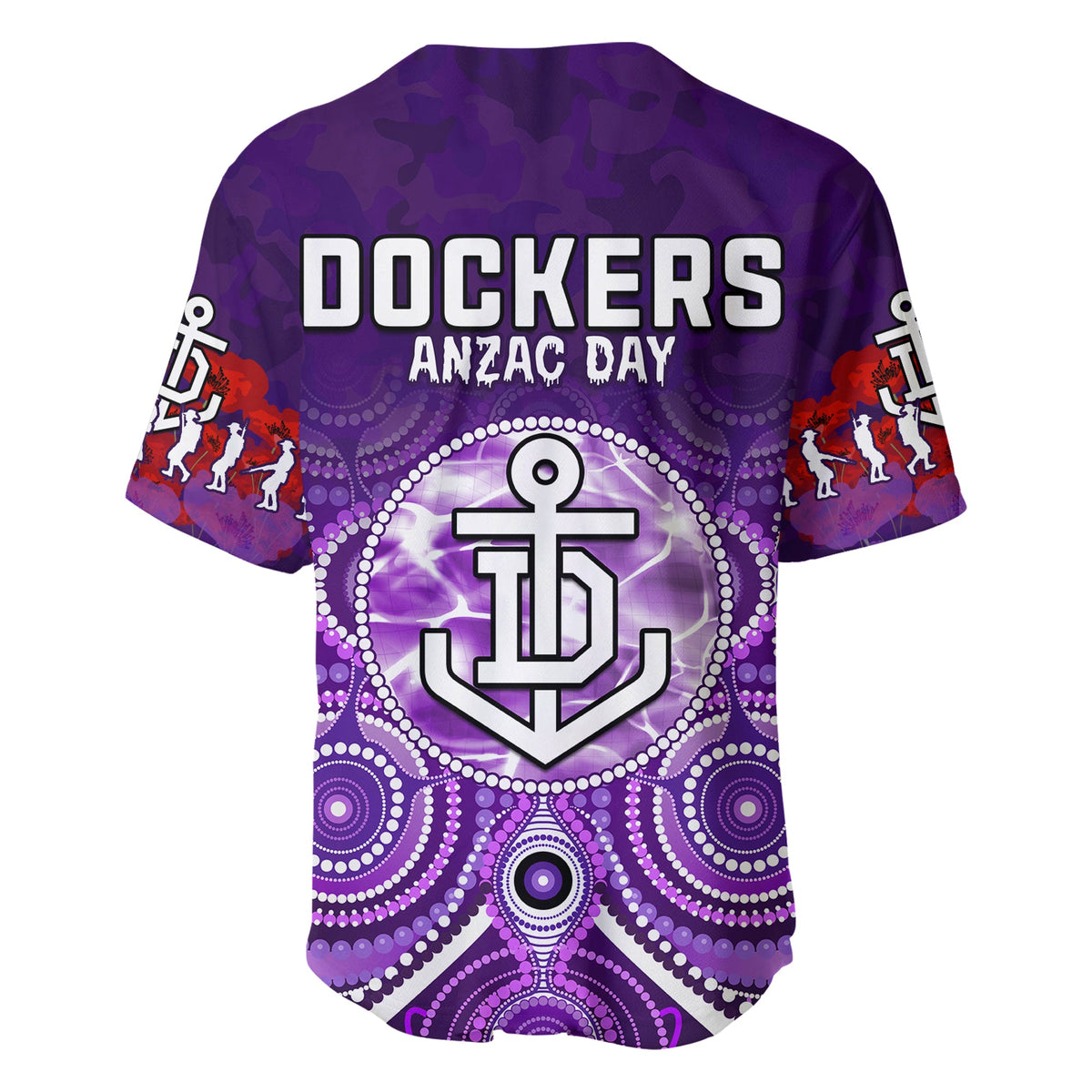 Dockers Anzac 2022 Baseball Jersey Fremantle Football Aboriginal Poppy Flowers LT13
