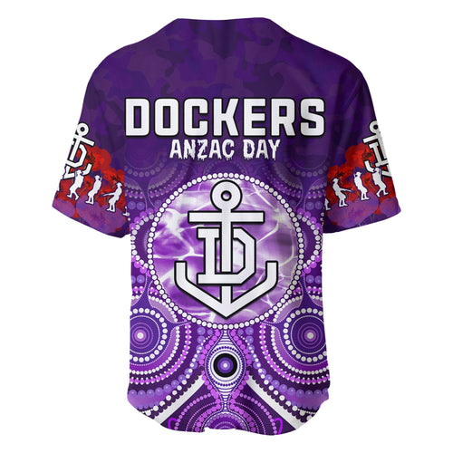 Dockers Anzac 2022 Baseball Jersey Fremantle Football Aboriginal Poppy Flowers LT13