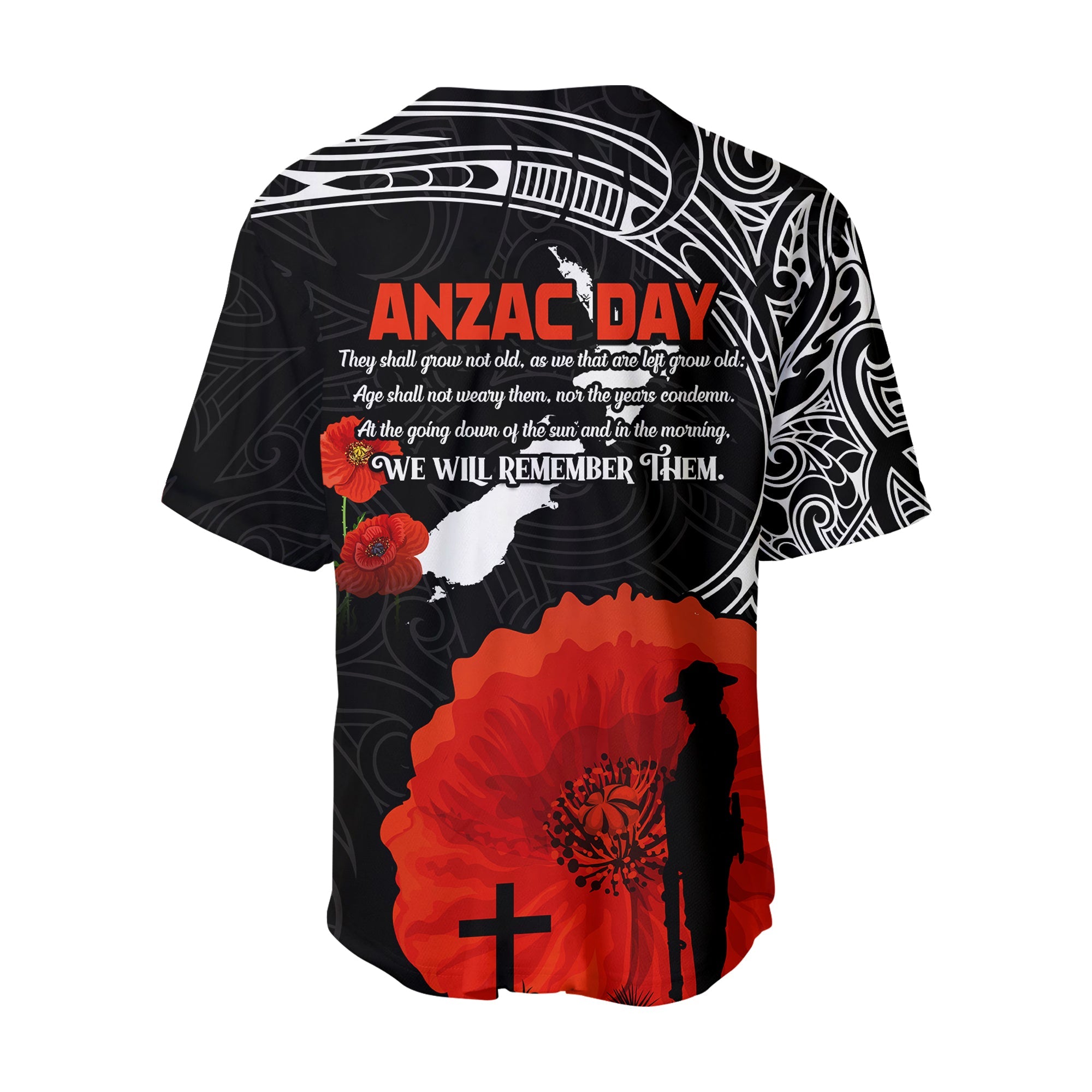 (Custom Personalised) New Zealand Anzac 2022 Baseball Jersey Maori Mix Fern Poppy LT13