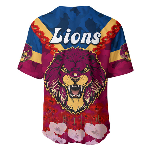 Lions Anzac 2022 Baseball Jersey Brisbane Brissie Poppy Flowers LT13