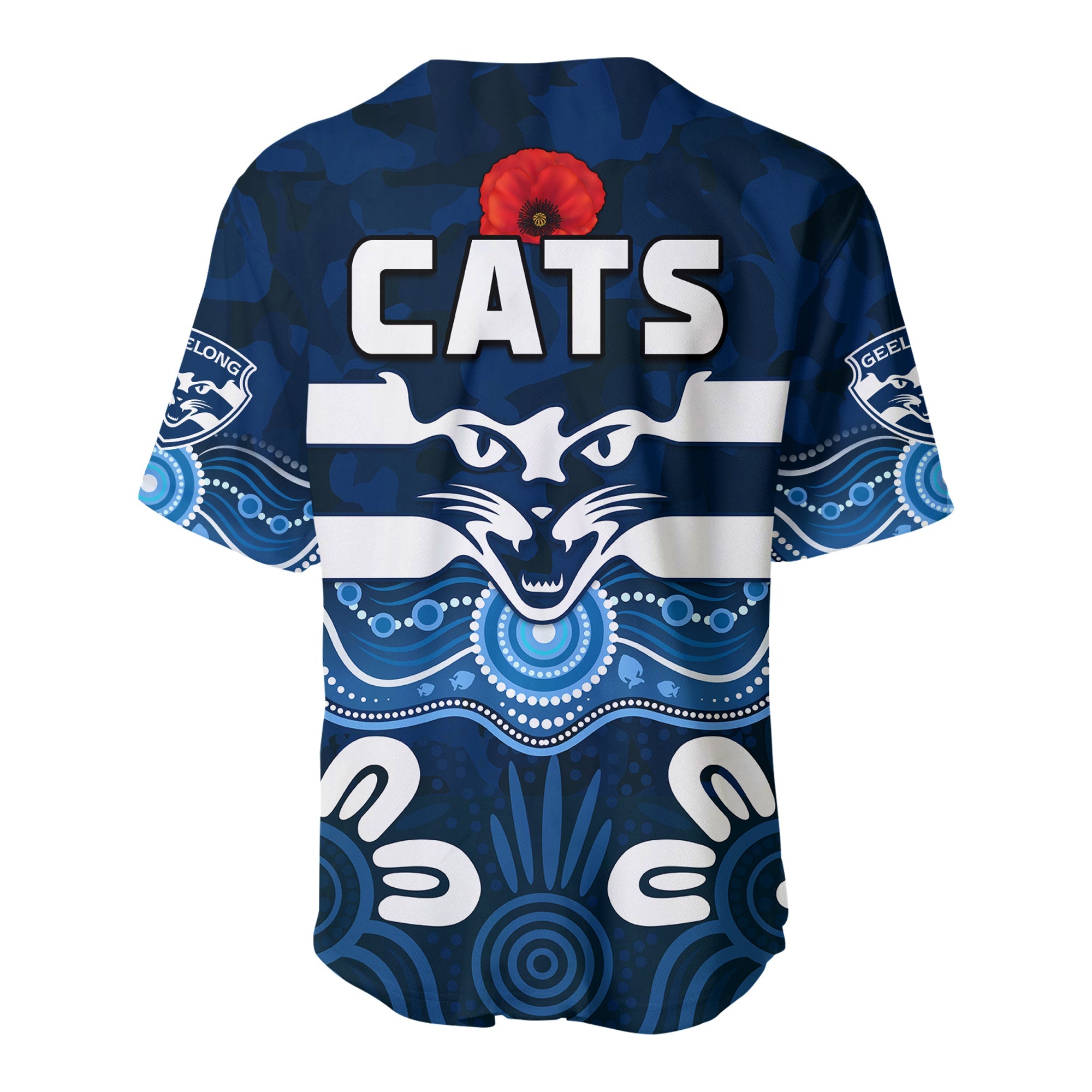 Cats Anzac 2022 Baseball Jersey Geelong Football Aboriginal Poppy LT13