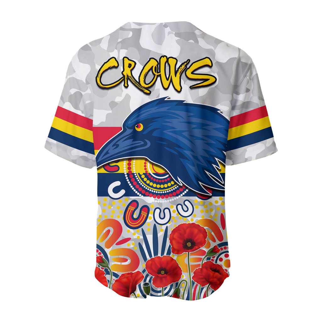 (Custom Personalised) Crows Anzac 2022 Baseball Jersey Adelaide Football Aboriginal Poppy LT13
