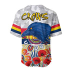 (Custom Personalised) Crows Anzac 2022 Baseball Jersey Adelaide Football Aboriginal Poppy LT13