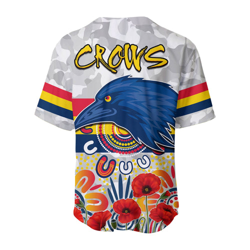 (Custom Personalised) Crows Anzac 2022 Baseball Jersey Adelaide Football Aboriginal Poppy LT13