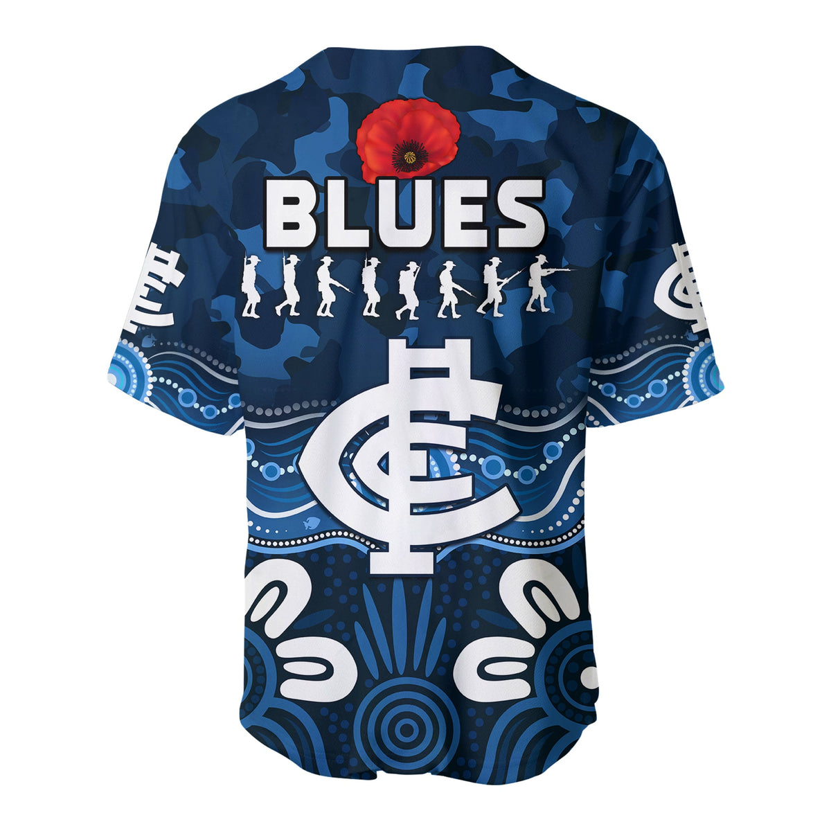 Blues Anzac 2022 Baseball Jersey Carlton Football Aboriginal Poppy LT13