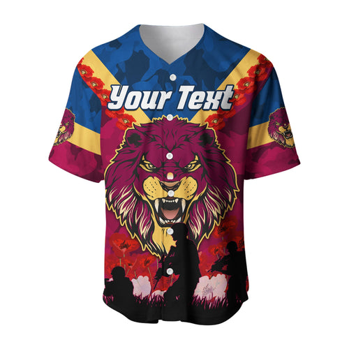 (Custom Personalised) Lions Anzac 2022 Baseball Jersey Brisbane Brissie Poppy Flowers LT13