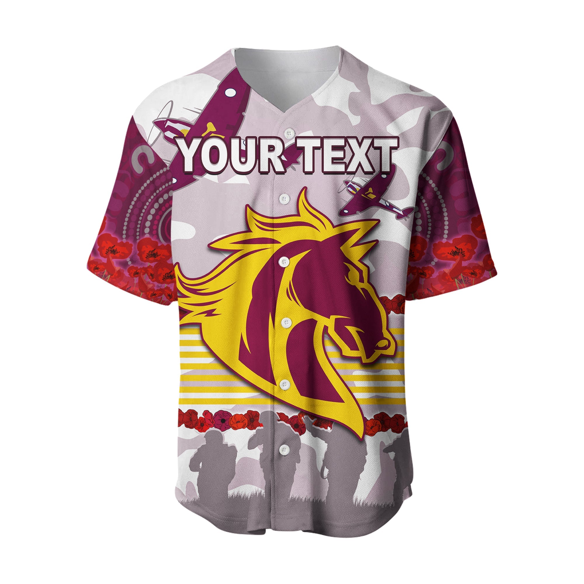 (Custom Personalised) Broncos Anzac Day Baseball Jersey Aboriginal Lest We Forget Ver.02 LT13