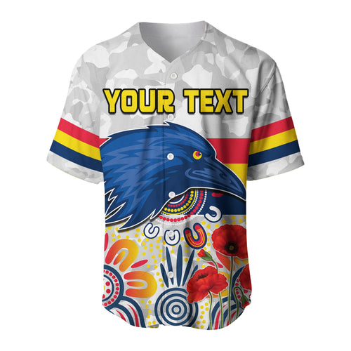 (Custom Personalised) Crows Anzac 2022 Baseball Jersey Adelaide Football Aboriginal Poppy LT13