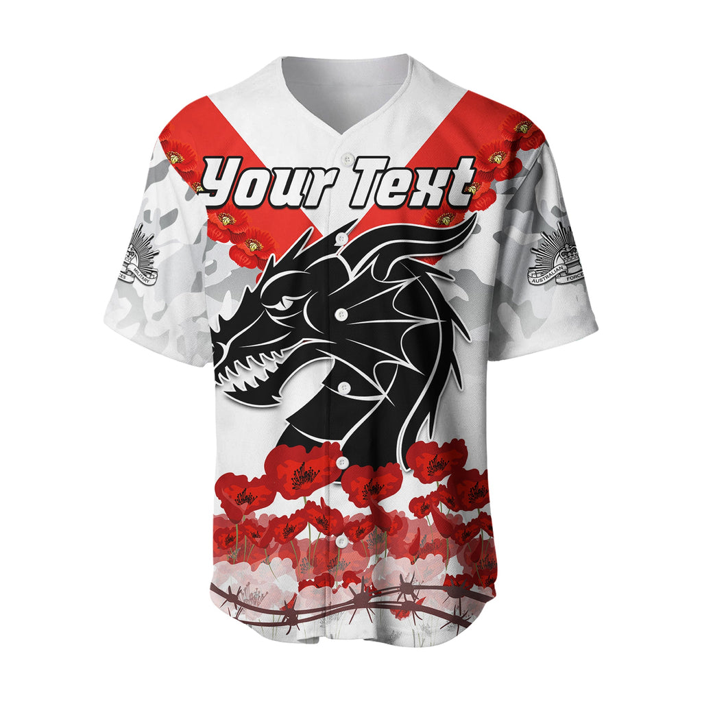 (Custom Personalised) Dragons Anzac 2022 Baseball Jersey We Will Remember Them LT13