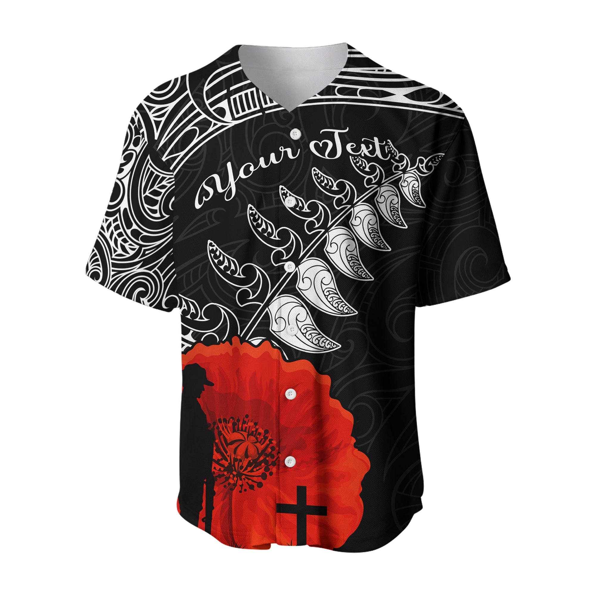 (Custom Personalised) New Zealand Anzac 2022 Baseball Jersey Maori Mix Fern Poppy LT13