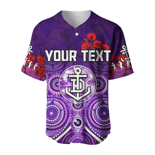 (Custom Personalised) Dockers Anzac 2022 Baseball Jersey Fremantle Football Aboriginal Poppy Flowers LT13