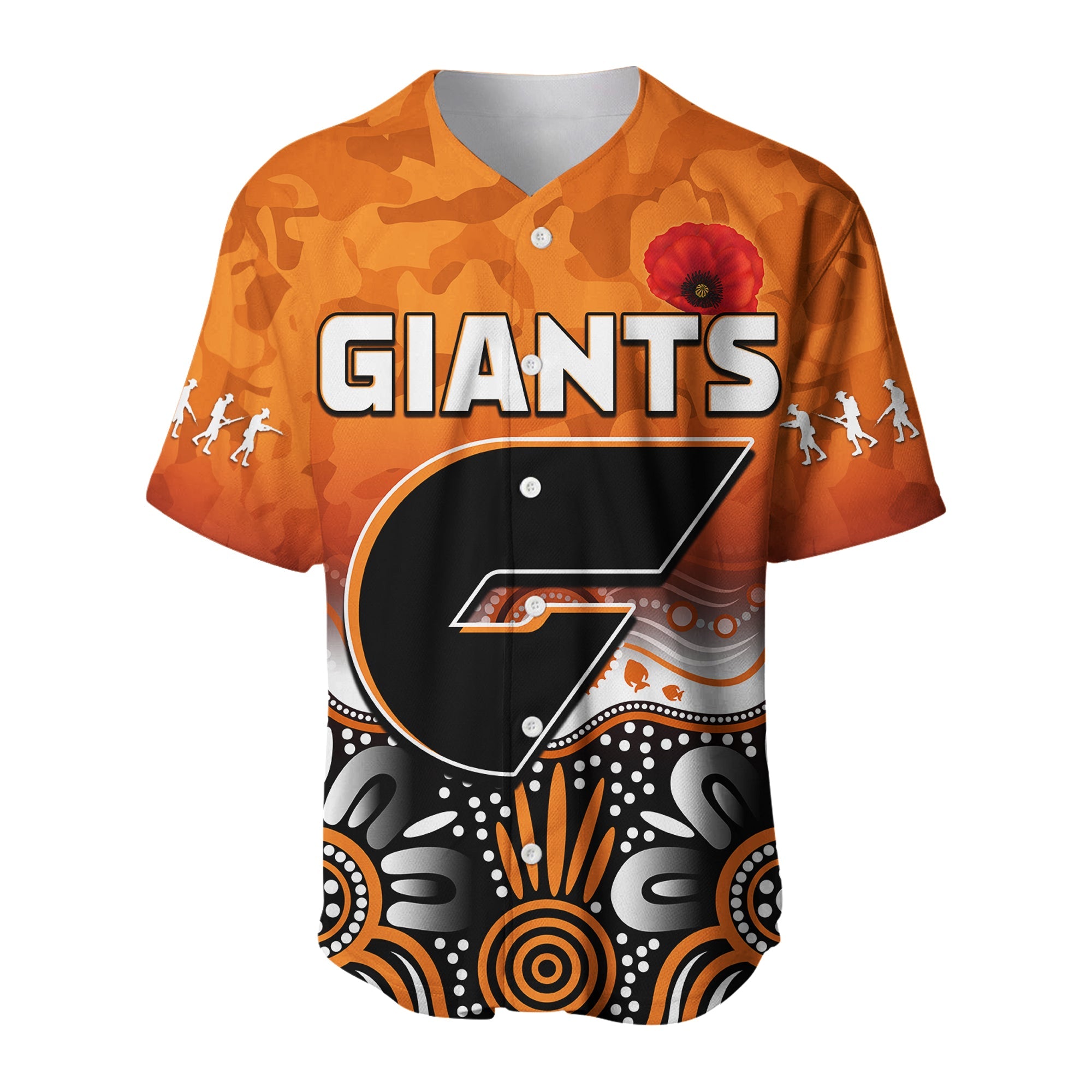 (Custom Text and Number) Giants Anzac 2022 Baseball Jersey Greater Western Sydney GWS Aboriginal Poppy LT13