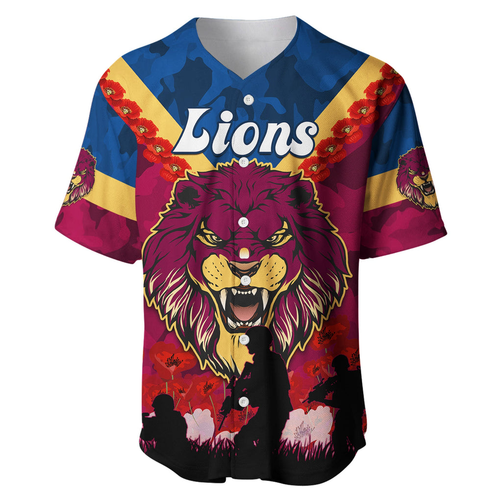 Lions Anzac 2022 Baseball Jersey Brisbane Brissie Poppy Flowers LT13