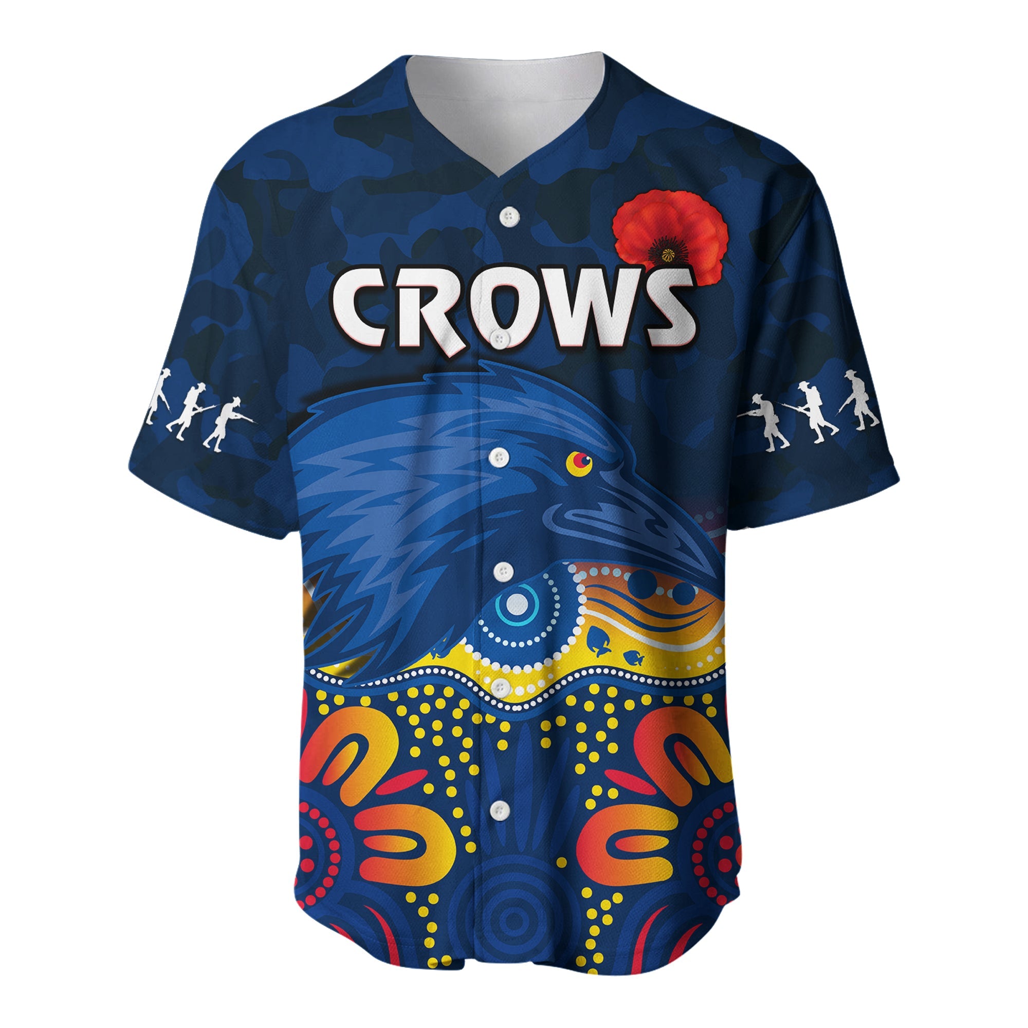 (Custom Text and Number) Crows Anzac 2022 Baseball Jersey Adelaide Football Camouflage Style LT13