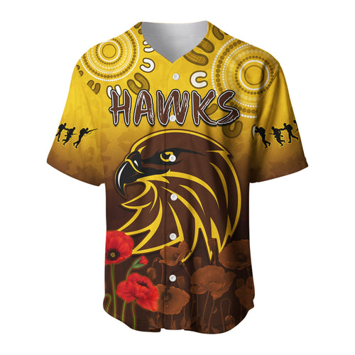 Hawks Anzac 2022 Baseball Jersey Hawthorn Football Aboriginal Poppy LT13