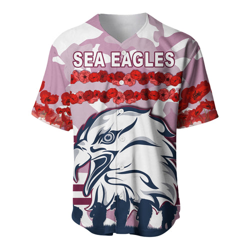 (Custom Personalised) Sea Eagles Anzac Day Baseball Jersey Proud Soldiers Lest We Forget Ver.01 LT13