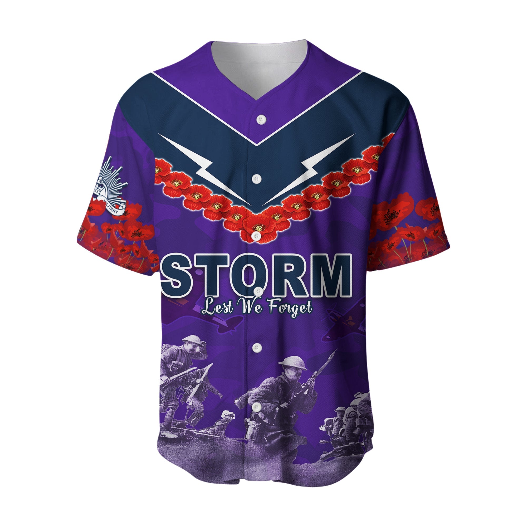 (Custom Personalised) Storm Anzac Day Baseball Jersey Australian Soldiers Remember Them LT13