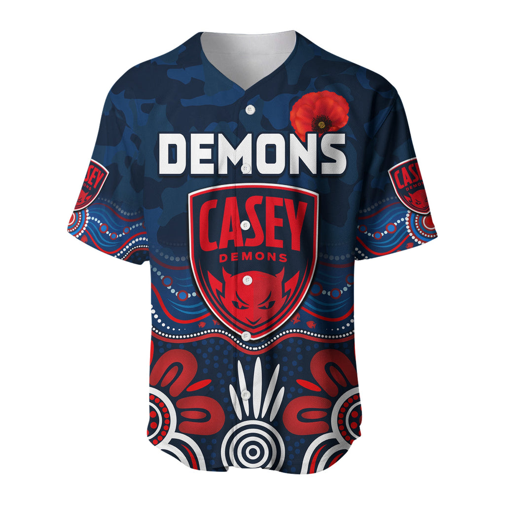 (Custom Text and Number) Demons Anzac 2022 Baseball Jersey Casey Football Aboriginal Poppy LT13