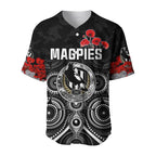 Magpies Anzac 2022 Baseball Jersey Collingwood Football Aboriginal Poppy Flowers LT13